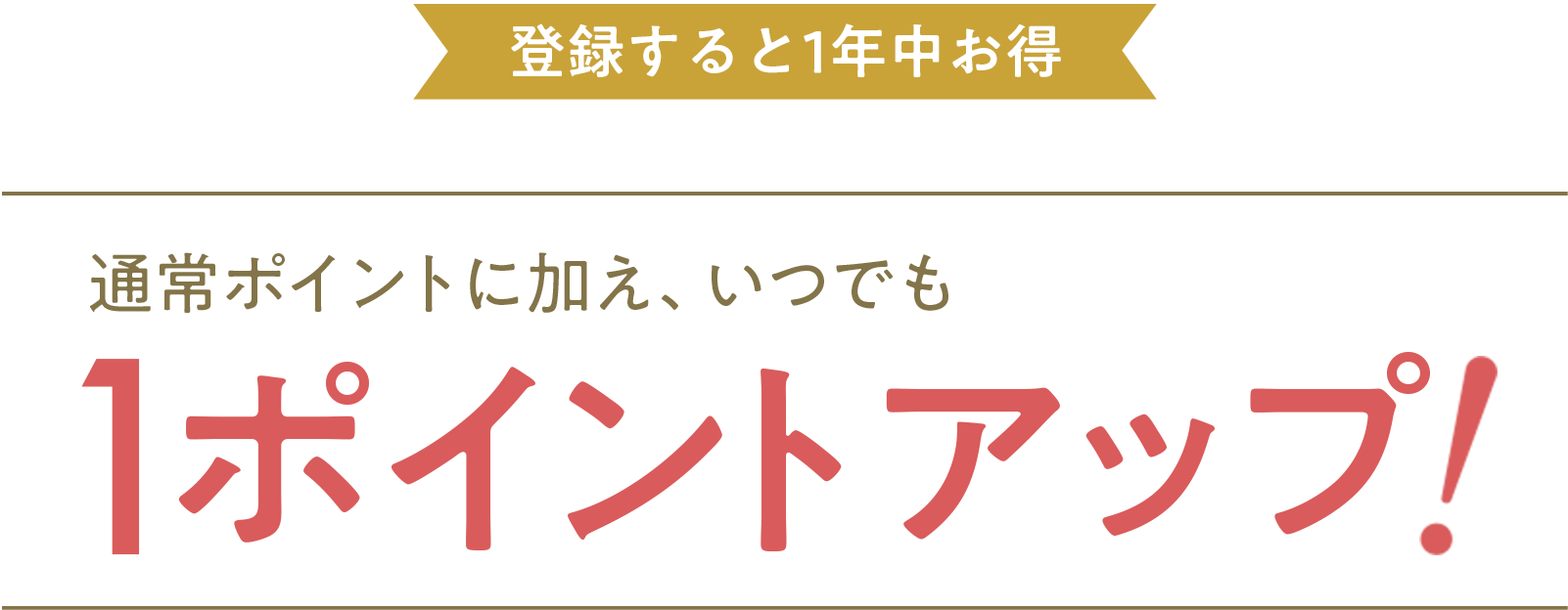 登録すると1年中お得 通常ポイントに加え、いつでも1ポイントアップ！